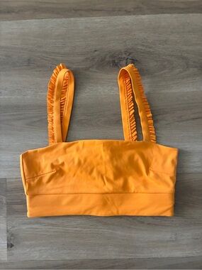 Sincerely Jules for Bandier Orange Ruffle Strap Sports Bra Crop Top S: Small-NWT
